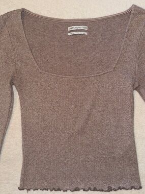 Urban Outfitters Brown Knit Square-Neck Ruffle Top
